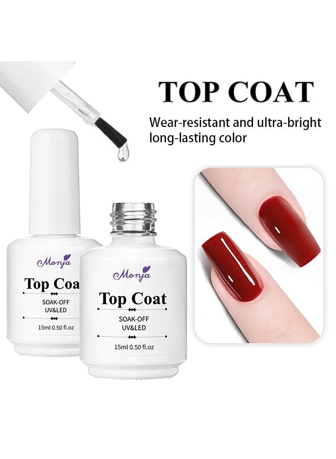 مونچا مجموعة طلاء أساسي وطبقة علوية، طلاء جل UV مع ليد، لمعة نهائية لامعة، طلاء جل طويل الأمد، مجموعة البداية لفن الأظافر، للعناية بالأظافر في الصالون أو استخدام DIY في المنزل، 15 مل+15 مل - Image 3