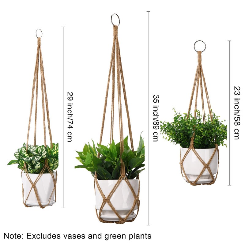 YIBOT 3 Pack Macrame Plant Hanger Indoor Hanging Planter Basket with 3 Hooks, 35"/29"/23" Crochet Plant Holder Stand No Tassels for Indoor Outdoor Boho Home Decor, Brown (POTS NOT Included) - Image 3