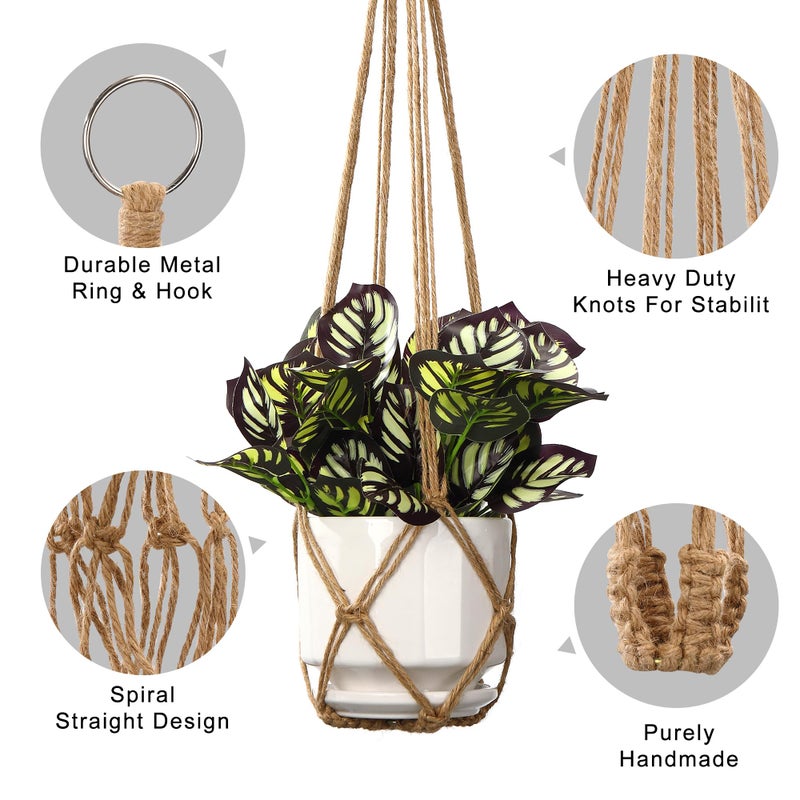 YIBOT 3 Pack Macrame Plant Hanger Indoor Hanging Planter Basket with 3 Hooks, 35"/29"/23" Crochet Plant Holder Stand No Tassels for Indoor Outdoor Boho Home Decor, Brown (POTS NOT Included) - Image 2