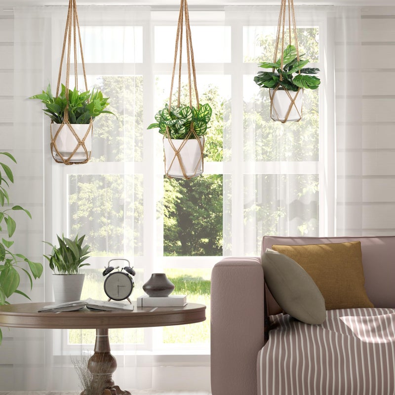 YIBOT 3 Pack Macrame Plant Hanger Indoor Hanging Planter Basket with 3 Hooks, 35"/29"/23" Crochet Plant Holder Stand No Tassels for Indoor Outdoor Boho Home Decor, Brown (POTS NOT Included) - Image 5
