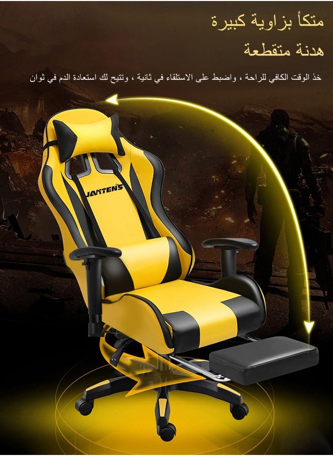 يانتنز كرسي ألعاب قابل للتعديل كرسي كمبيوتر PC مكتب PC الجلود ارتفاع الخصر دعم رفع مسند الذراع مسند الرأس أصفر أسود  - Image 3