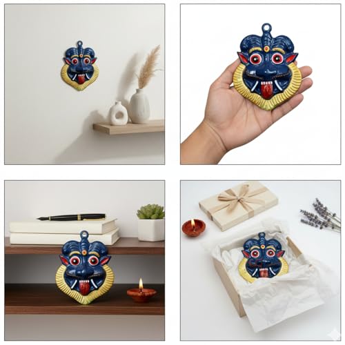 Salvus APP SOLUTIONS Metal Mahakal Face Mask Nazar Battu- Wall Hanging for Evil Eye Protection Suitable for Home, Office, Shop (4 Inch)( Blue) - Image 5