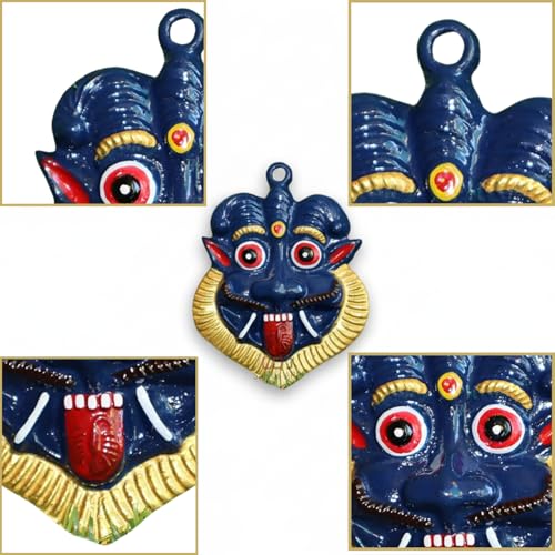 Salvus APP SOLUTIONS Metal Mahakal Face Mask Nazar Battu- Wall Hanging for Evil Eye Protection Suitable for Home, Office, Shop (4 Inch)( Blue) - Image 4