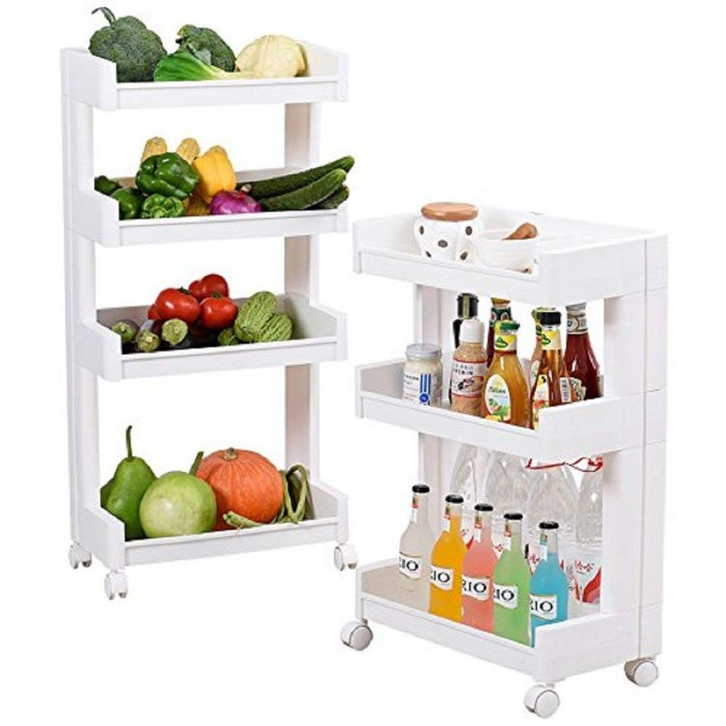 Krevia Storage Utility Cart4 Tiers Storage Rack Rolling Storage Cart Home Kitchen Organizer Utility Baskets Rolling Wheels Service Cart Storage ShelvesWhite - Image 1