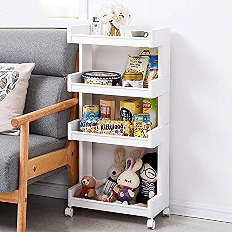 Krevia Storage Utility Cart4 Tiers Storage Rack Rolling Storage Cart Home Kitchen Organizer Utility Baskets Rolling Wheels Service Cart Storage ShelvesWhite - Image 3