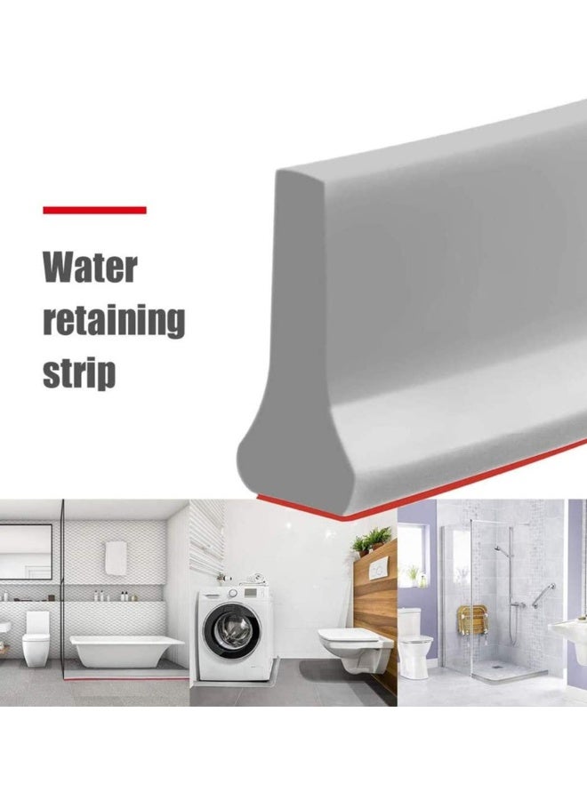 Collapsible Threshold Water Dam, Self-Adhesive Shower Barrier Bathroom And Kitchen Stopper, Home Retention System, Waterproof Flow Block Seal Strip (Gray), 1M  - Image 2
