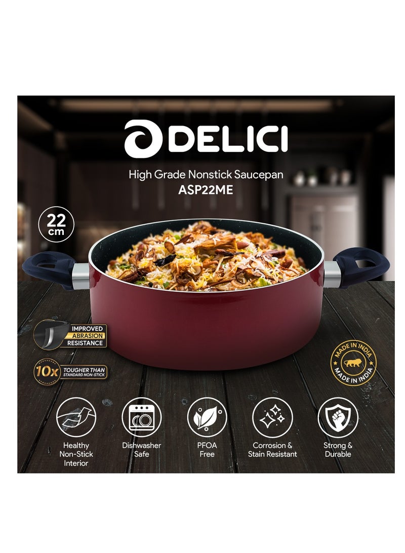 ديليتشي قدر صوص ألمنيوم غير لاصق مع غطاء زجاجي مقوى | آمن للغسيل في غسالة الصحون | مقبض ومقبض غطاء من الباكليت | متوافق مع مختلف أنواع المواقد | خالٍ من مادة PFOA | ASP22ME - Image 2