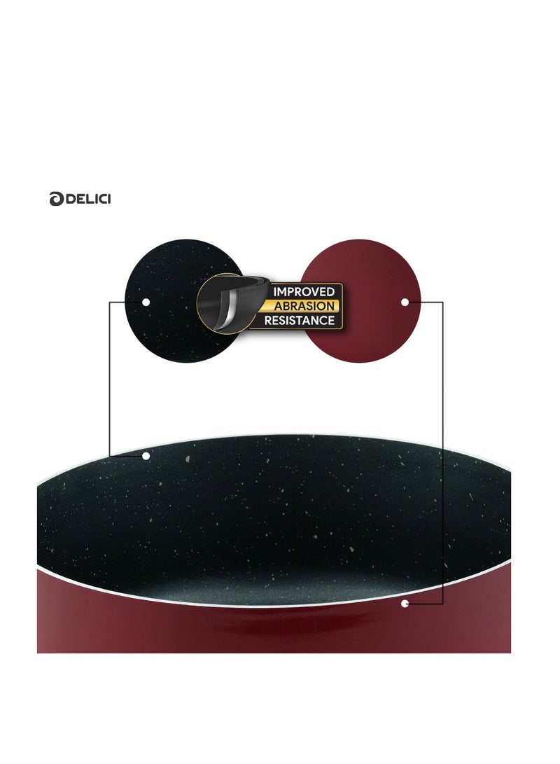 ديليتشي قدر صوص ألمنيوم غير لاصق مع غطاء زجاجي مقوى | آمن للغسيل في غسالة الصحون | مقبض ومقبض غطاء من الباكليت | متوافق مع مختلف أنواع المواقد | خالٍ من مادة PFOA | ASP22ME - Image 3