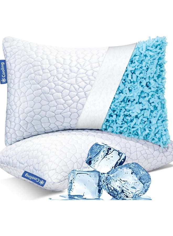 QUTOOL Cooling Pillows for Sleeping 2 Pack Shredded Memory Foam Bed Pillows Queen Size Set of 2 Cool Pillow for Hot Sleepers Adjustable Firm Pillow for Side Back and Stomach Sleepers Supportive - Image 1