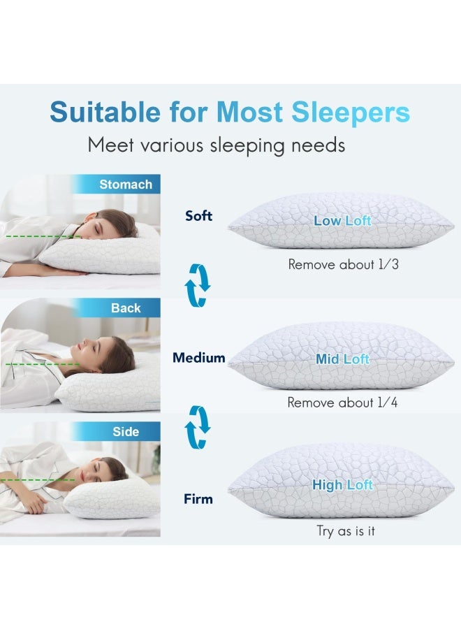 QUTOOL Cooling Pillows for Sleeping 2 Pack Shredded Memory Foam Bed Pillows Queen Size Set of 2 Cool Pillow for Hot Sleepers Adjustable Firm Pillow for Side Back and Stomach Sleepers Supportive - Image 5