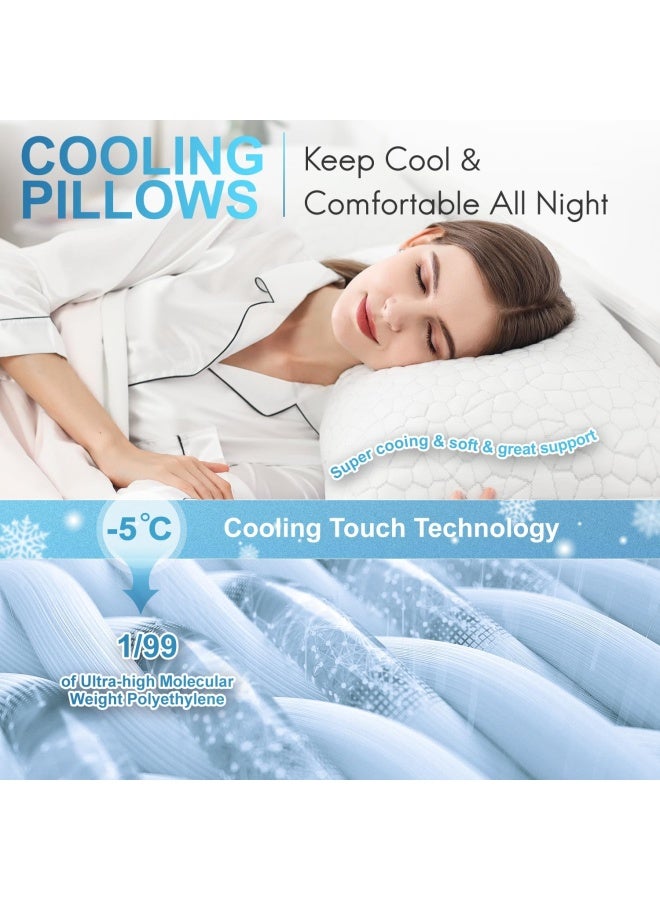 QUTOOL Cooling Pillows for Sleeping 2 Pack Shredded Memory Foam Bed Pillows Queen Size Set of 2 Cool Pillow for Hot Sleepers Adjustable Firm Pillow for Side Back and Stomach Sleepers Supportive - Image 3