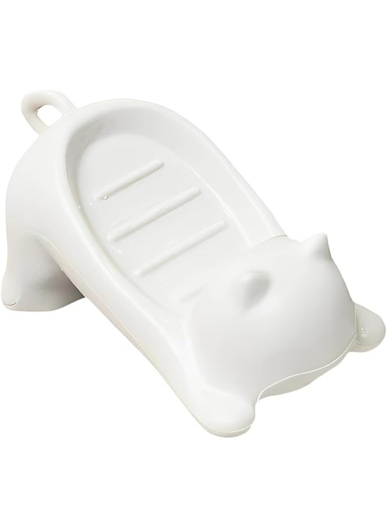Meetion 1pc Cat Design Soap Dish with Automatic Drain (19 x 10 x 9 cm), Soap Holder, Shower Soap Holder - White, for Kitchen, Bathroom & Shower  - Image 1