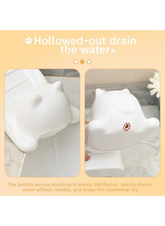Meetion 1pc Cat Design Soap Dish with Automatic Drain (19 x 10 x 9 cm), Soap Holder, Shower Soap Holder - White, for Kitchen, Bathroom & Shower  - Image 2