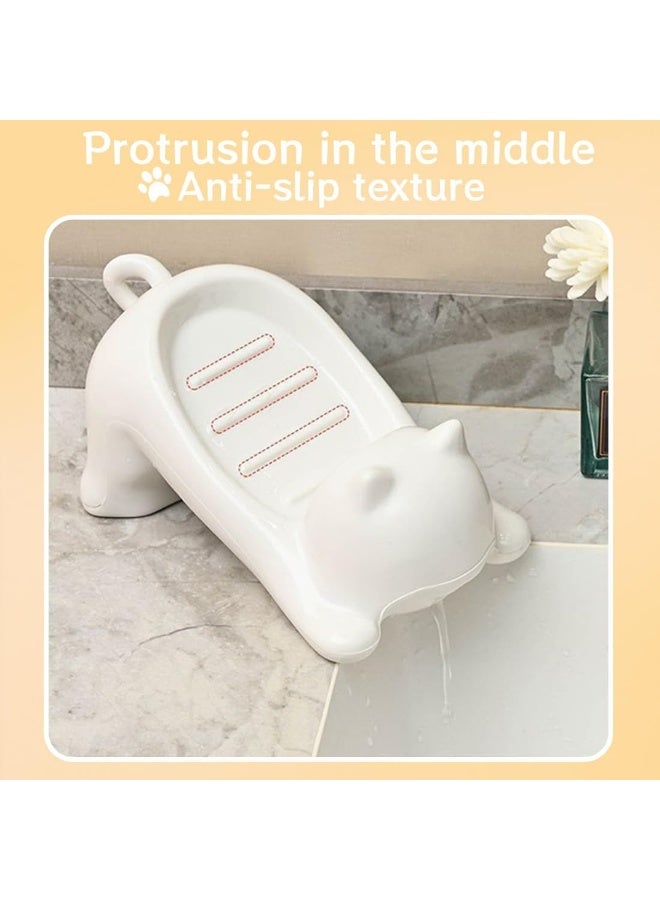 Meetion 1pc Cat Design Soap Dish with Automatic Drain (19 x 10 x 9 cm), Soap Holder, Shower Soap Holder - White, for Kitchen, Bathroom & Shower  - Image 3