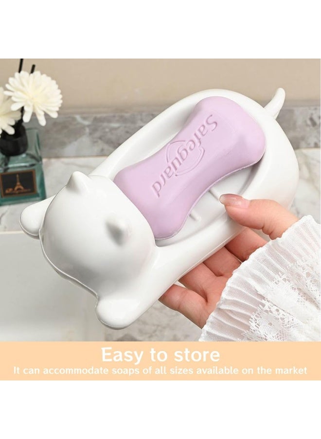 Meetion 1pc Cat Design Soap Dish with Automatic Drain (19 x 10 x 9 cm), Soap Holder, Shower Soap Holder - White, for Kitchen, Bathroom & Shower  - Image 4