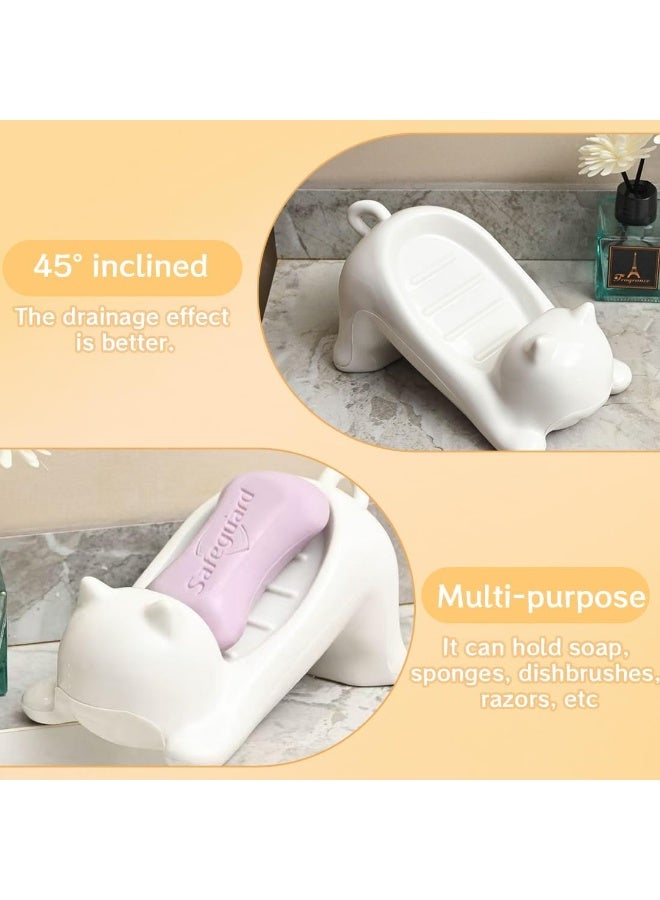Meetion 1pc Cat Design Soap Dish with Automatic Drain (19 x 10 x 9 cm), Soap Holder, Shower Soap Holder - White, for Kitchen, Bathroom & Shower  - Image 5
