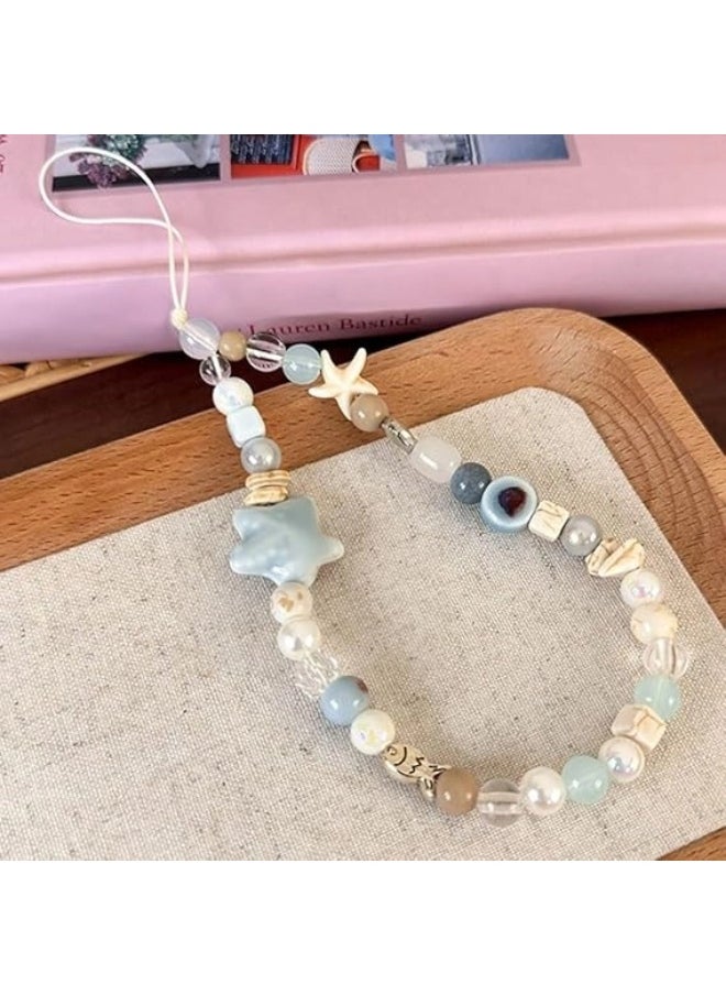 ShebSheb Summer Style Beaded Phone Charms,Star Shell Style Wrist Strap Lanyard,Cute Camera Charm Strap  - Image 5