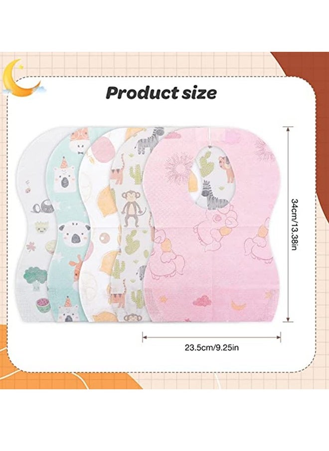 Bebiland 50 Pack Disposable Bibs, Adjustable Baby Bibs Travel Pack for Newborn Infant Baby Toddlers (Multicolour)  - Image 2