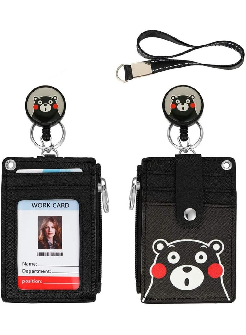 SOLARAE Adorable Badge Accessories Set - Badge Holder, Retractable Lanyard Reel Clip, and Card Slots - Perfect for Students, Teens, Boys, Girls, and Women (Black Bear Design) - Image 1