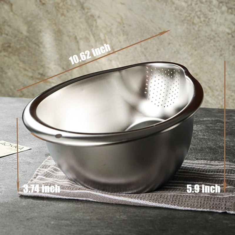 DOPMEP Rice Washing Bowl with Side Drainer Strainer Small Quinoa Washer Bowl Stainless Steel Colander for Cleaning Fruits Vegetables and Beans Versatile Kitchen Tool - Image 4