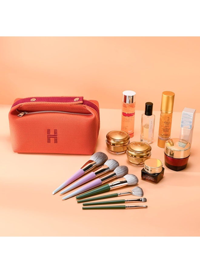 Excefore Makeup Bag, Fashion Portable Orange Red Canvas Make up Travel Bag With Handle and Divider Makeup Organizer Bag for Women - Image 2