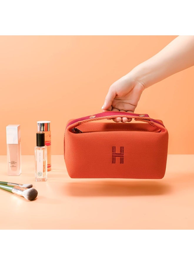 Excefore Makeup Bag, Fashion Portable Orange Red Canvas Make up Travel Bag With Handle and Divider Makeup Organizer Bag for Women - Image 1