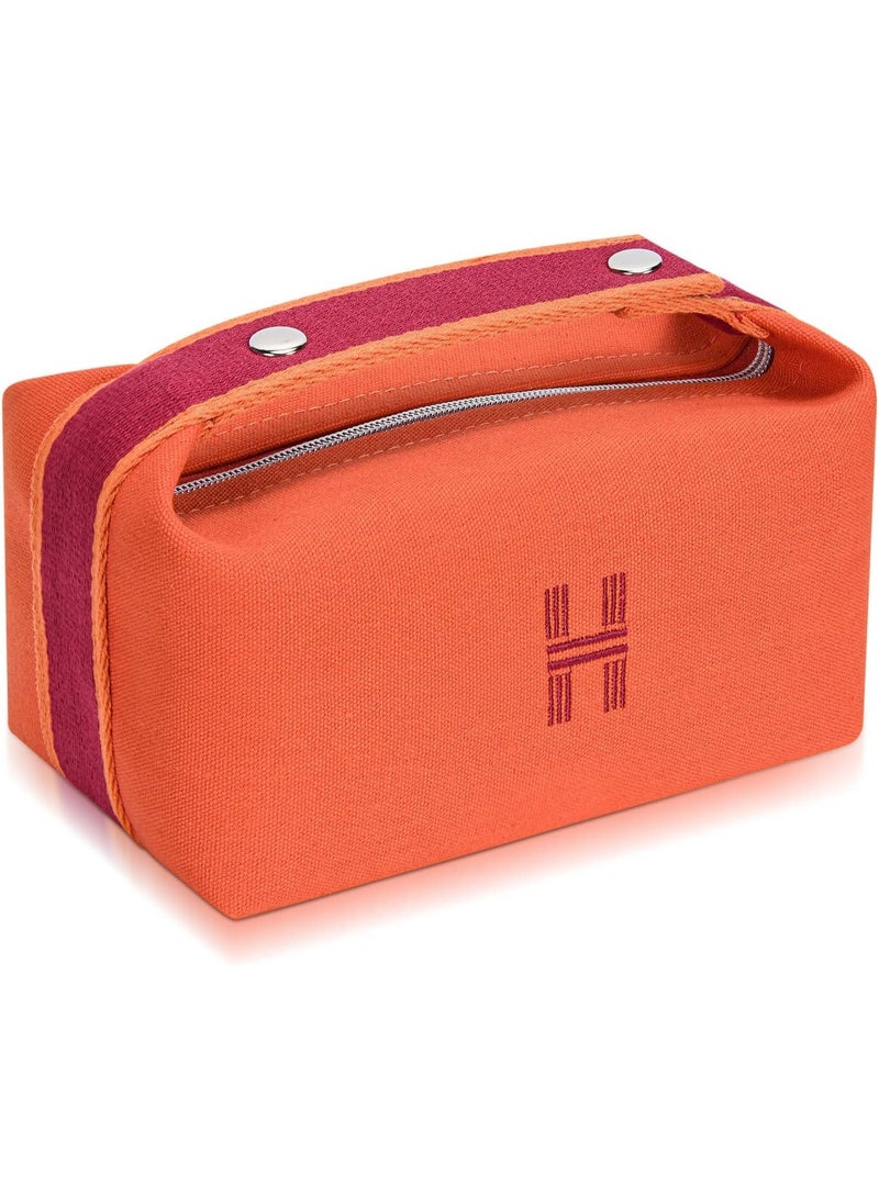 Excefore Makeup Bag, Fashion Portable Orange Red Canvas Make up Travel Bag With Handle and Divider Makeup Organizer Bag for Women - Image 3