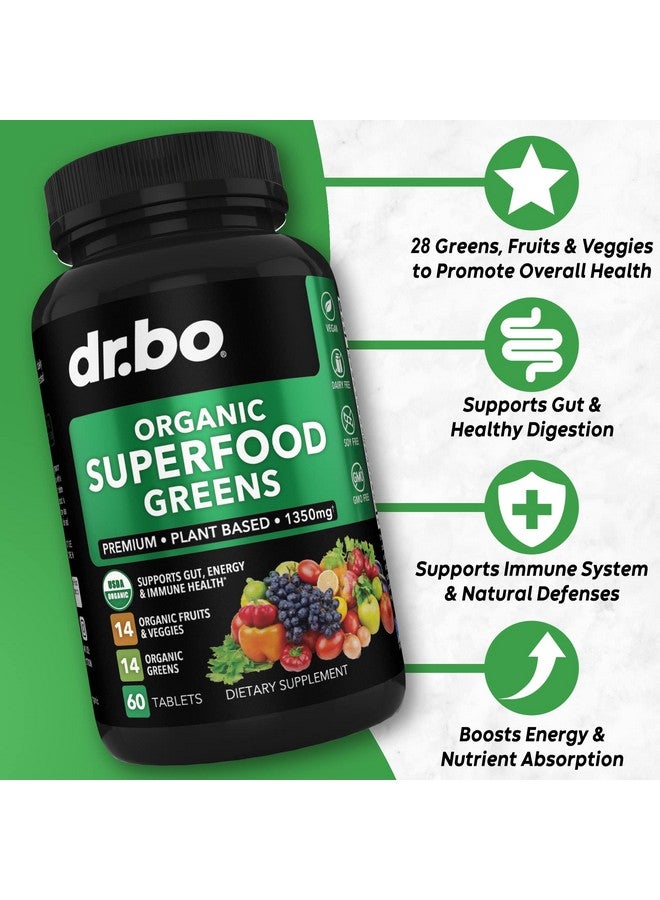 dr.bo Organic Superfood Greens & Fruit Supplements - Energy Super Food Fruits and Veggies Supplement Tablets - Daily Green Veggie Powder Blend Plus Vegetable Foods Alfalfa, Spinach, Cabbage & Spirulina Tabs - Image 2