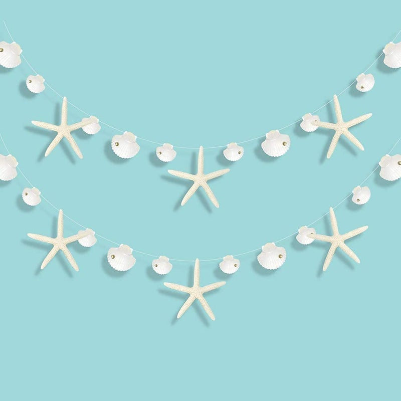 Decor365 White Finger Starfish Sea Shell Garland Ocean Coastal Nautical Party Decoration Starfish Cutouts Hanging Bunting Banner Under The Sea Mermaid Wish Birthday Beach Wedding Decor