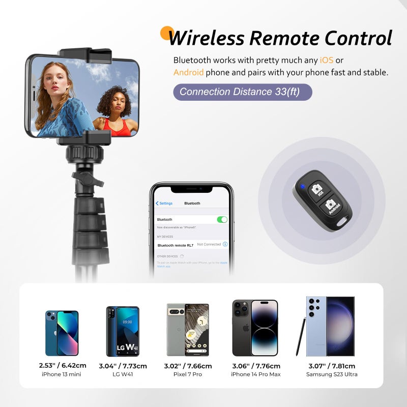 Aureday طقم ملحقات حامل ثلاثي القوائم للهاتف 62 بوصة من أوري داي، حامل كاميرا وهاتف محمول مع جهاز تحكم عن بعد لاسلكي ورأس حامل ثلاثي القوائم عالمي، مثالي لصور السيلفي/تسجيل الفيديو/الفلوغ/البث المباشر - Image 3