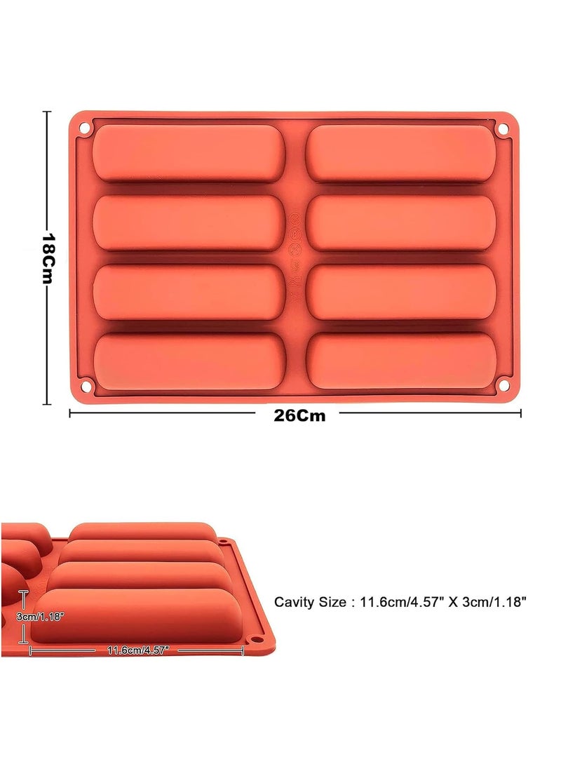 Karp Karp Hot Dog Bun Pan, 8 Cavity Long Strips Eclair Silicone Mold For Chocolate Cracker Bar Stick, Finger Biscuit, Hot Dog Bun Rolls Cake (Mix Color-1 Qty) - 18.0 X 27.0 X 3.0 Cm  - Image 2