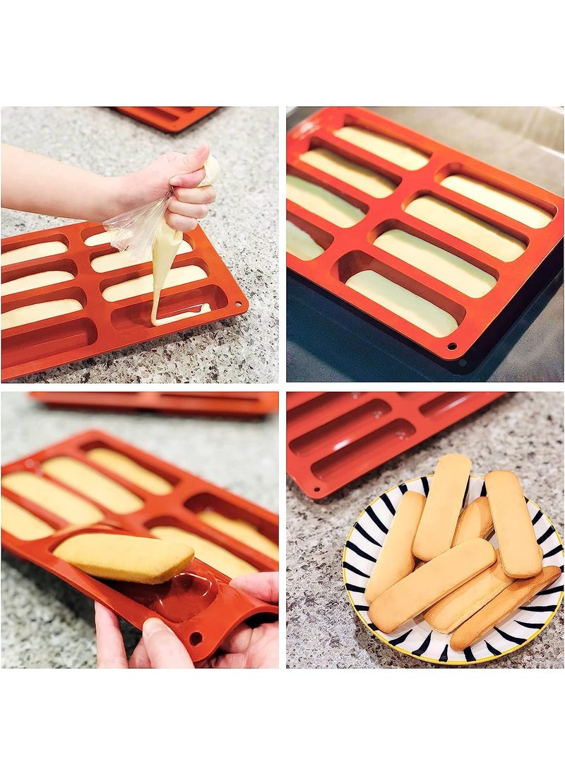Karp Karp Hot Dog Bun Pan, 8 Cavity Long Strips Eclair Silicone Mold For Chocolate Cracker Bar Stick, Finger Biscuit, Hot Dog Bun Rolls Cake (Mix Color-1 Qty) - 18.0 X 27.0 X 3.0 Cm  - Image 3
