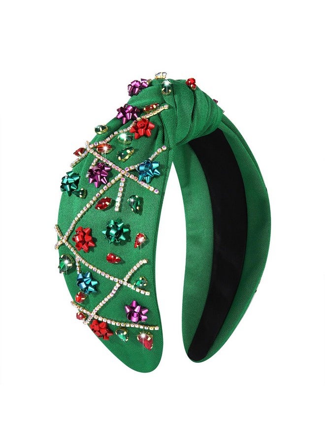 HZEYN - Christmas Headbands For Women Christmas Lights Headband Jeweled Crystal Christmas Bow Knotted Headband Christmas Holiday Accessories Gifts (Green-Bow Lights) - Image 1