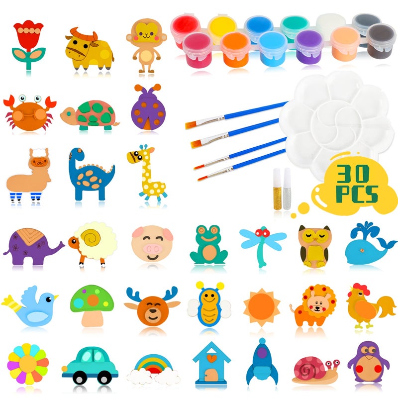 Glintoper 30 Wooden Magnet Painting Craft Kit, Paint Your Own Easter Art and Craft Supplies, Basket Stuffers Party Favors for Boys Girls, Classroom Prize Goodie Bag Gifts for Kids 4-8 - Image 1