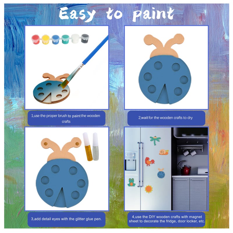 Glintoper 30 Wooden Magnet Painting Craft Kit, Paint Your Own Easter Art and Craft Supplies, Basket Stuffers Party Favors for Boys Girls, Classroom Prize Goodie Bag Gifts for Kids 4-8 - Image 3