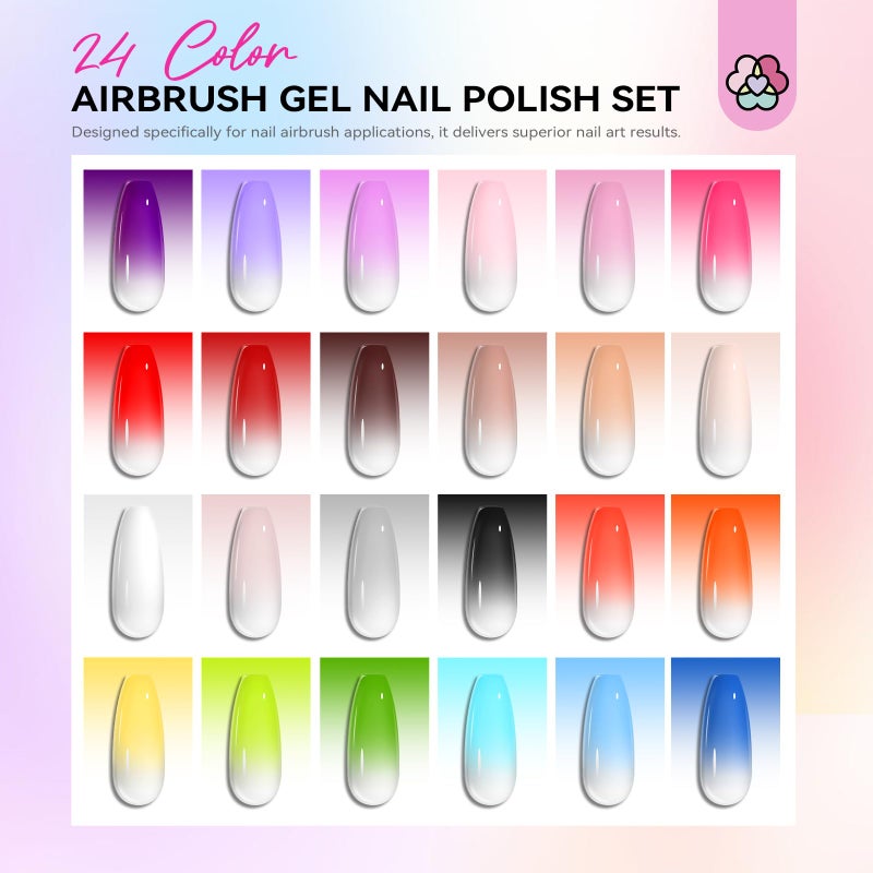 SAVILAND Airbrush Gel Nail Polish Hema-Free: Dilution-Free 24 Colors Airbrush for Nails Non-Acetone for Gradients Nails Blush Layered Nail Art Various Pattern High Color Saturation for Home Salon Kit - Image 4