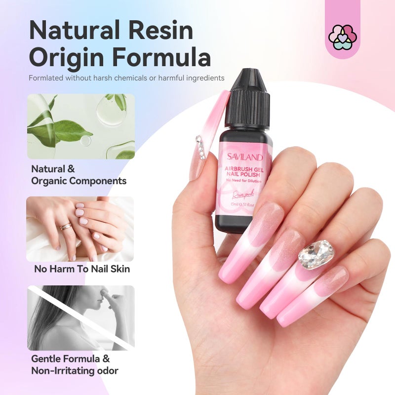 SAVILAND Airbrush Gel Nail Polish Hema-Free: Dilution-Free 24 Colors Airbrush for Nails Non-Acetone for Gradients Nails Blush Layered Nail Art Various Pattern High Color Saturation for Home Salon Kit - Image 5