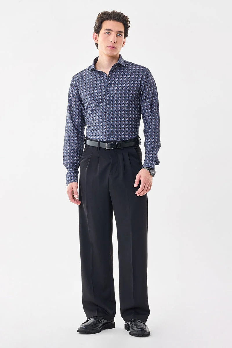 SNITCH Geometric Slim Fit Crushed Shirt