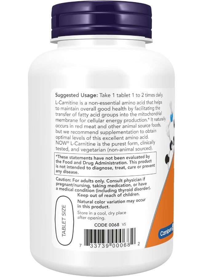 now مكملات، إل-كارنيتين 1,000 ملغ، أنقى شكل، حمض أميني، دعم اللياقة البدنية*، 100 قرص - Image 3