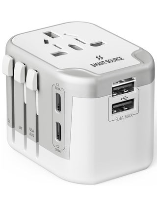 Universal Travel Adapter 5-In-1 | Worldwide Travel Plug With EU/UK/US/AUS Plugs, 2 USB-C + 2 USB Ports | International All-In-One Charger For 200+ Countries | Fast & Safe Multi-Port Travel Charger