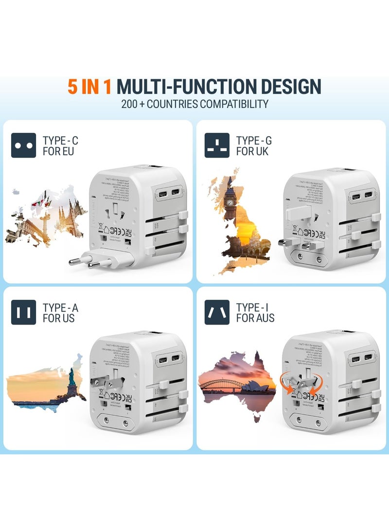 SMART SOURCE Universal Travel Adapter 5-In-1 | Worldwide Travel Plug With EU/UK/US/AUS Plugs, 2 USB-C + 2 USB Ports | International All-In-One Charger For 200+ Countries | Fast & Safe Multi-Port Travel Charger - Image 4