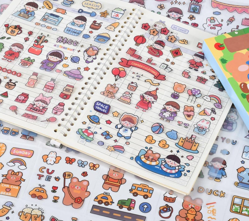EAMOTOL Cute Cartoon Kawaii Scrapbook Stickers - 100 Sheets Transparent Sticker for Junk Journal Planner Album Calendars Notebook DIY Craft Decor - Image 5