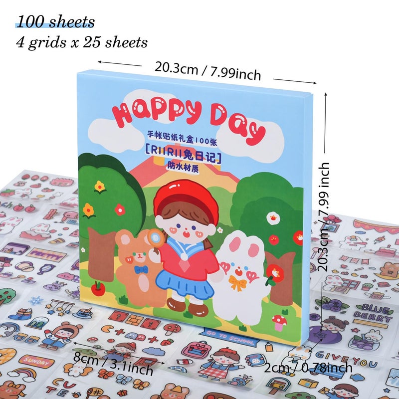 EAMOTOL Cute Cartoon Kawaii Scrapbook Stickers - 100 Sheets Transparent Sticker for Junk Journal Planner Album Calendars Notebook DIY Craft Decor - Image 2