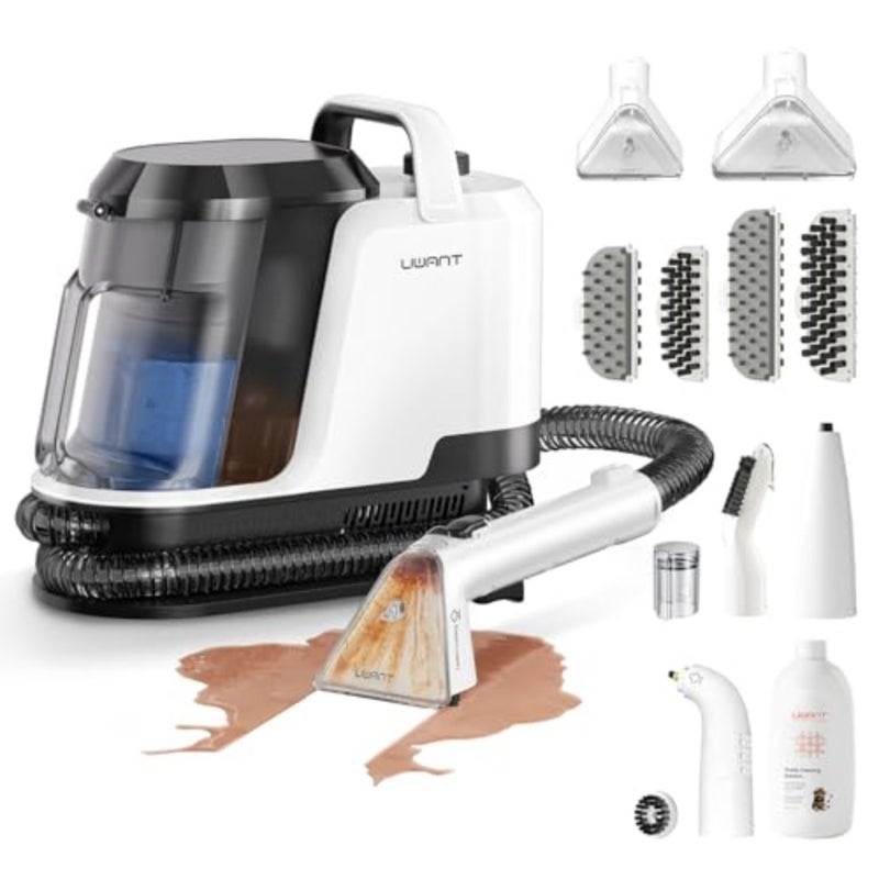 Portable carpet upholstery cleaner for sofa, car, kitchen: 100C steam, 60C hot water, 18000Pa suction, tough stain removal, 1-year warranty - Image 1