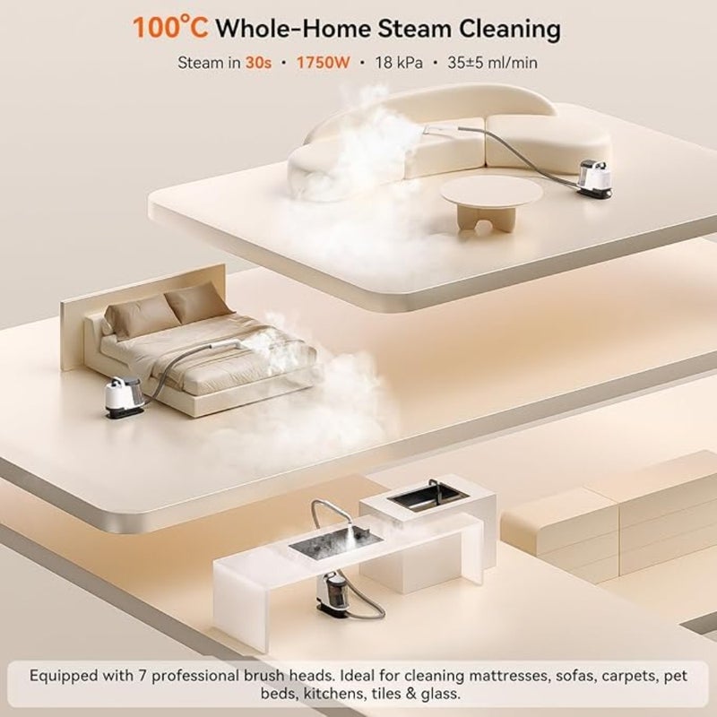 Portable carpet upholstery cleaner for sofa, car, kitchen: 100C steam, 60C hot water, 18000Pa suction, tough stain removal, 1-year warranty - Image 4