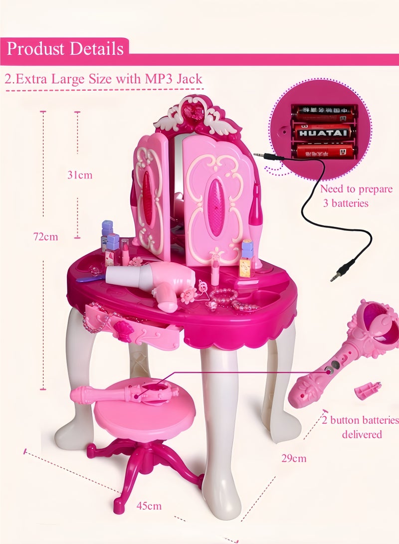 HALAMODO Kids Makeup Table with Mirror and Chair Princess Play Set Makeup Vanity Table with Make-Up Accessories Beauty Set for Toddler Girls  - Image 3