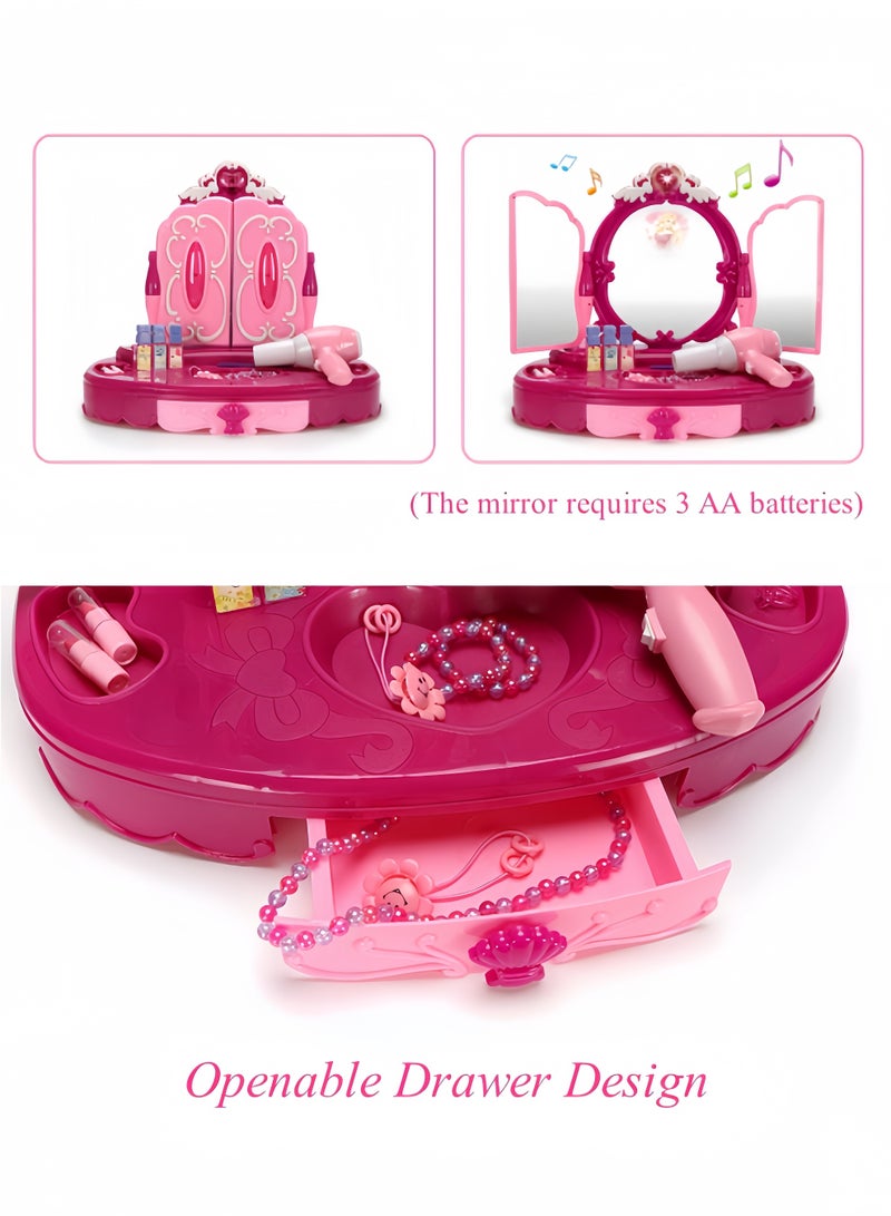 HALAMODO Kids Makeup Table with Mirror and Chair Princess Play Set Makeup Vanity Table with Make-Up Accessories Beauty Set for Toddler Girls  - Image 5