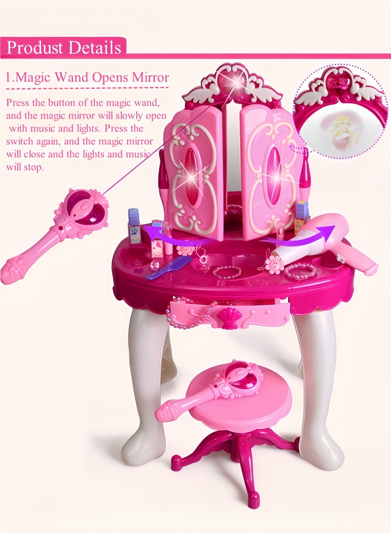 HALAMODO Kids Makeup Table with Mirror and Chair Princess Play Set Makeup Vanity Table with Make-Up Accessories Beauty Set for Toddler Girls  - Image 2