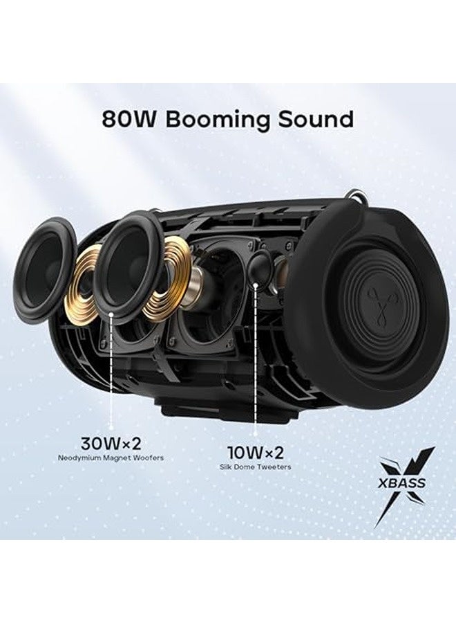 تريبيت سماعة StormBox Lava المحمولة بتقنية بلوتوث، بقدرة 80 واط وصوت قوي، مزوّدة بتقنية XBass، ومدة تشغيل تصل إلى 24 ساعة، بمعيار IP67 المقاوم للماء، بلوتوث 5.4، مع معادل صوت مخصّص ودعم الاقتران TWS للاستخدام الخارجي والتخييم والشاطئ والحفلات. - Image 2