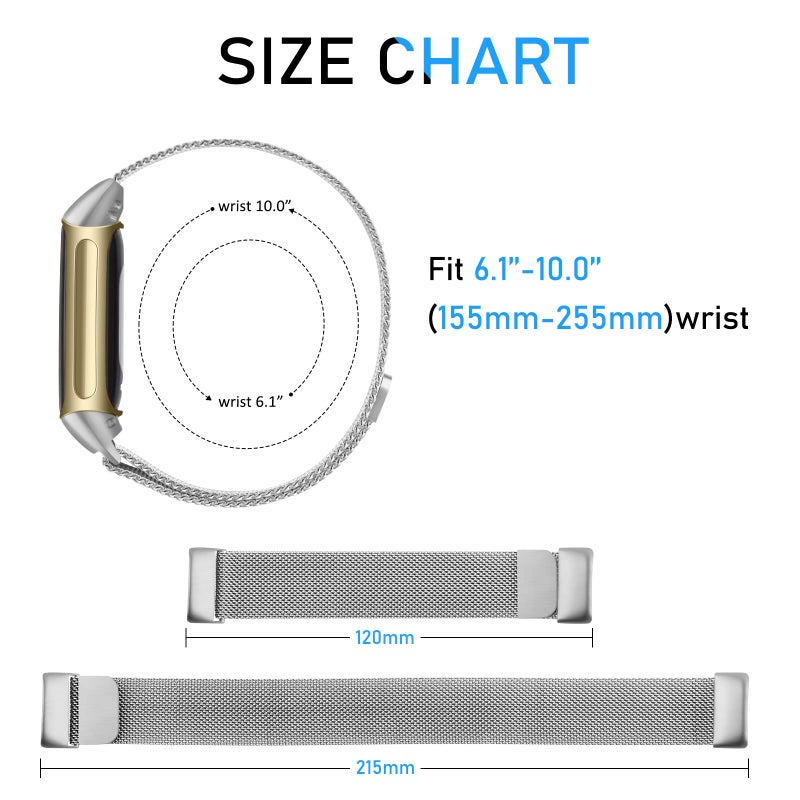 Vanjua for Fitbit Charge 6 Bands Women Men, Stainless Steel Metal Mesh Loop Adjustable Wristband Replacement Strap Compatible with Fitbit Charge 6 Fitness Tracker (Silver) - Image 5